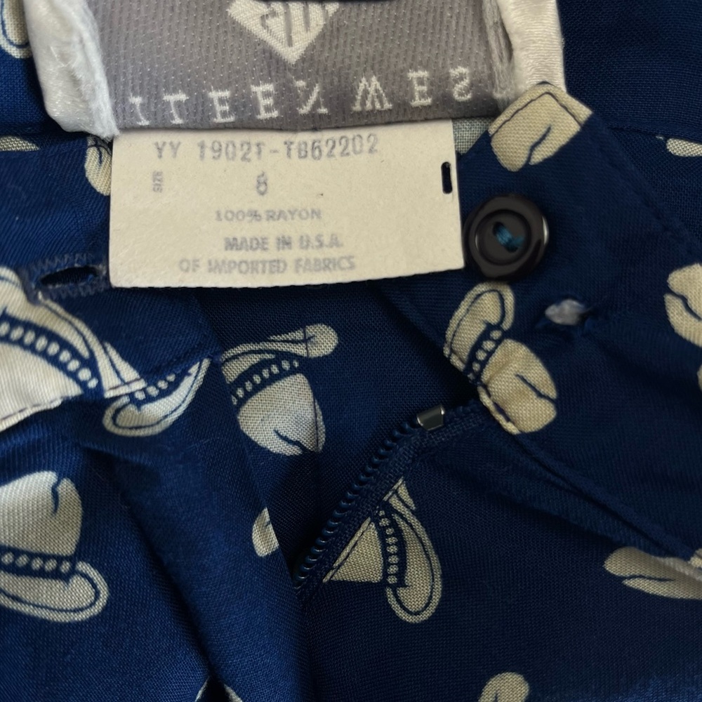 Eileen West Navy Blue A-Line Skirt with Cream Leaf Print - Picture 7 of 9